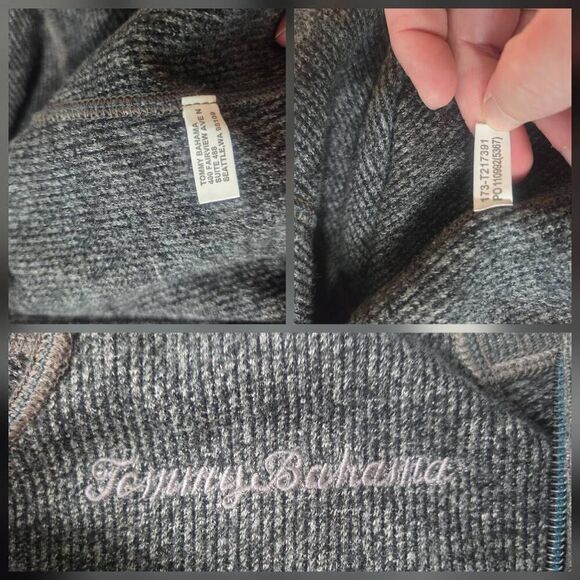 Tommy Bahama Mid Grey Knit Half Zip Contrast Stitching Sz L EST - Picture 4 of 6